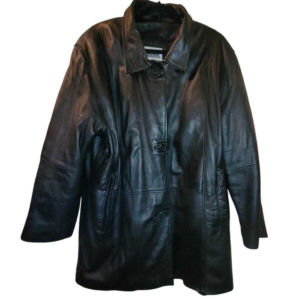 Vintage 90s Womens Black Leather Coat Mark Reed Size M See Measurements